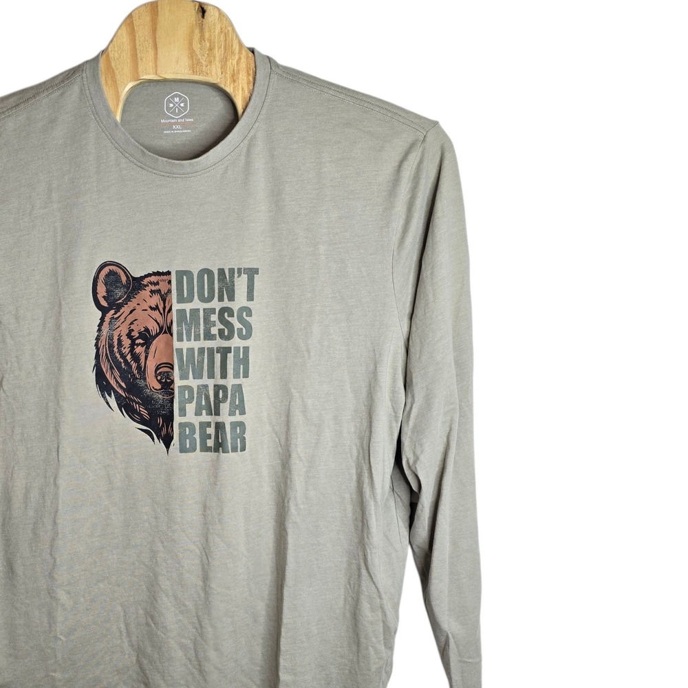 Mountain and Isles Mens XXL Papa Bear Graphic Long Sleeve T-Shirt Khaki Green